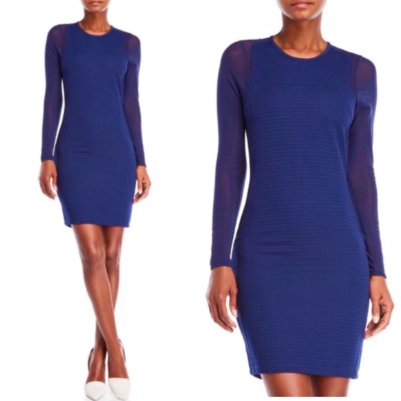 Reiss Rita Mesh Sleeves Bodycon Dress in Indigo - Picture 3 of 13